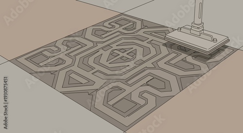 Intricate Maze Pattern Flooring Being Cleaned By Modern Device