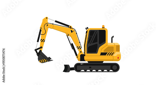 Isolated Yellow Excavator Machine On White Background Industry Equipment Illustration