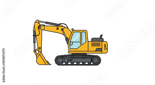 Isolated Yellow Excavator Machine On White Background Graphic Illustration