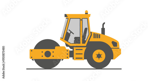 Isolated Yellow Road Roller Construction Machine Flat Design