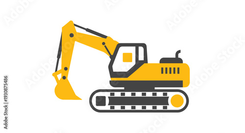 Isolated Yellow Excavator Digging Machine Construction Equipment Graphic
