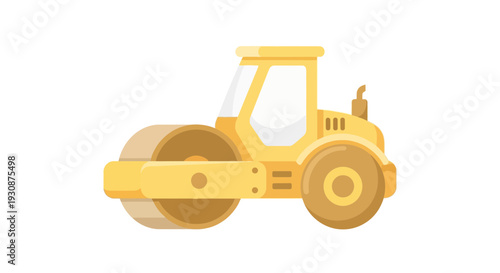 Isolated Yellow Steamroller Vehicle In Flat Design
