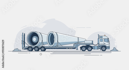 Large Turbine Components Transported Via Truck On Flatbed Trailer