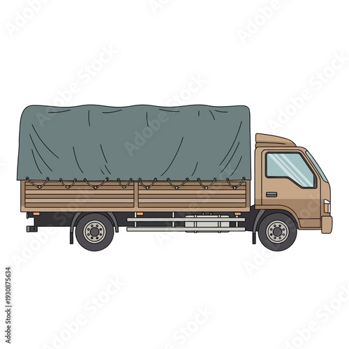Light Truck With Tarpaulin Cargo Cover Side View Illustration