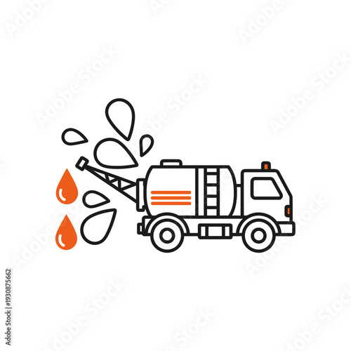 Liquid Service Truck Icon With Splashing Water Droplets Design
