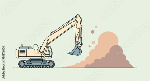 Minimalist Excavator Digging Earth In Modern Construction