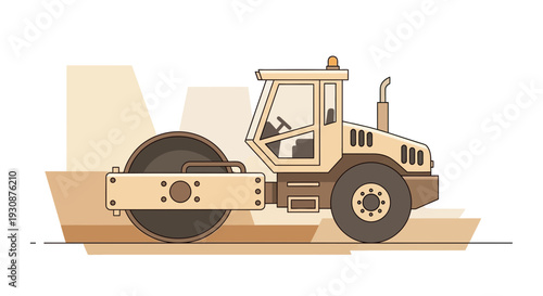 Minimalist Road Roller Construction Vehicle Vector Art