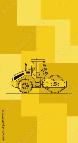 Minimalist Road Roller Graphic With Bold Geometric Yellow Background
