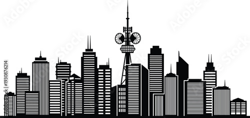 Manaus city skyline silhouette and botanical leaf branch with lily flower bouquet and lighthouse building vector illustration for Adobe Stock