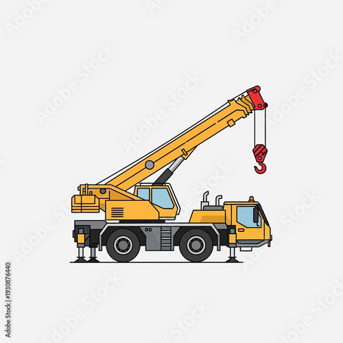 Mobile Construction Crane Equipment In Flat Style Design