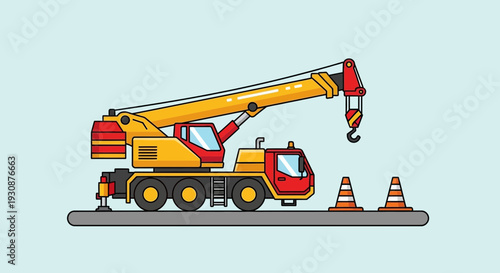 Mobile Crane Construction Vehicle Industrial Lifting Equipment Flat Design