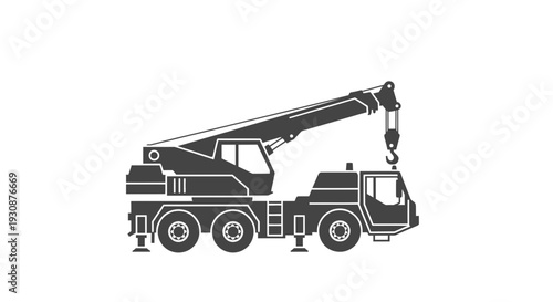 Mobile Crane Equipment Industrial Construction Vehicle Vector Icon
