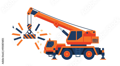 Mobile Crane Lifting Heavy Load Construction Machine Vector Art