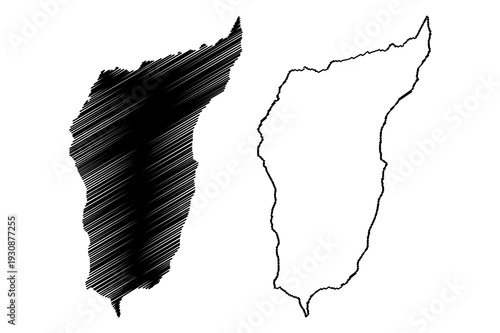 Okushiri island (Japan, East Asia, Japanese archipelago) map vector illustration, scribble sketch Okushiri-to map