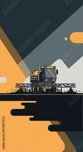 Modern Agricultural Sprayer Working In Field During Overcast Day