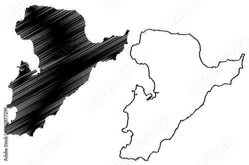 Oshima island (Japan, East Asia, Japanese archipelago, Geiyo Islands, Ehime Prefecture) map vector illustration, scribble sketch Oshima map