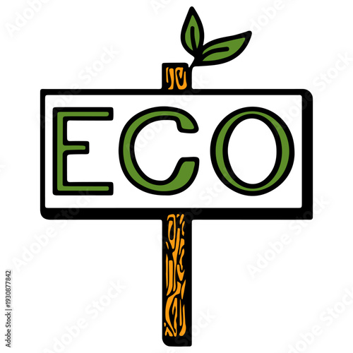 Ecological signboard featuring the word "ECO" in bold green letters on isolated background