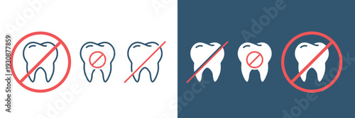 No Tooth Icon. Stop Unhealthy Teeth. Dental Warning Symbol. Vector Illustration