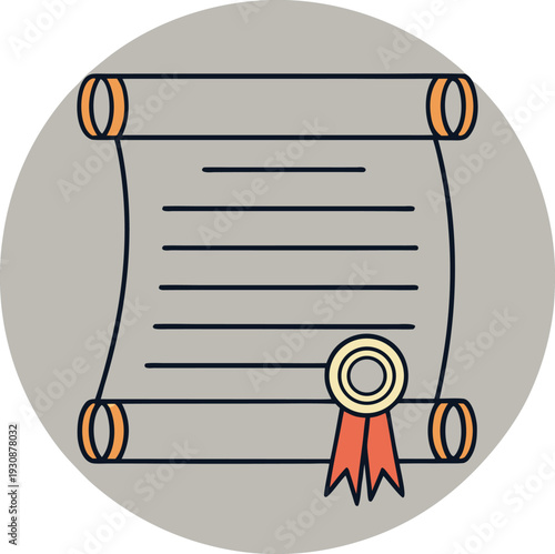 Ancient scroll tied with a red ribbon and a wax seal emblem Vector