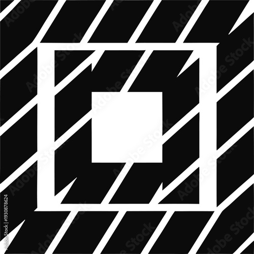 Geometric pattern featuring nested squares with diagonal striped background and border Vector