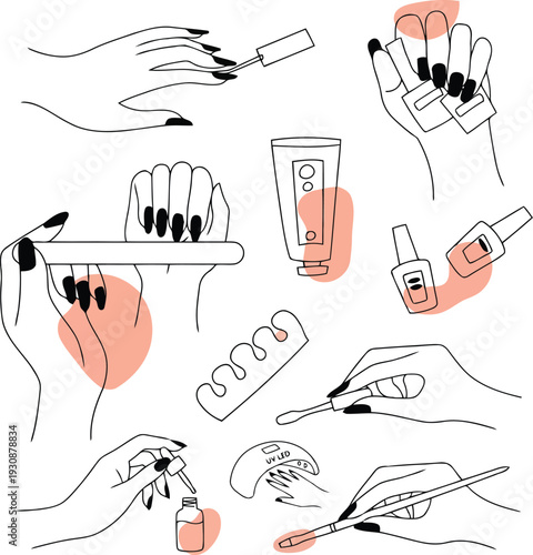 Nail care line art beauty icon set vector illustration.