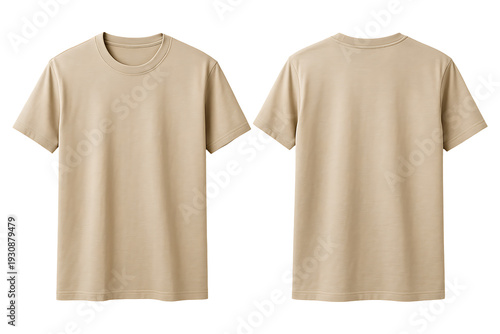 Beige t shirt mockup front and back view isolated design on transparent background