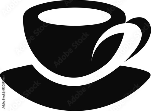 Minimalist black and white illustration of a coffee cup on a saucer Vector