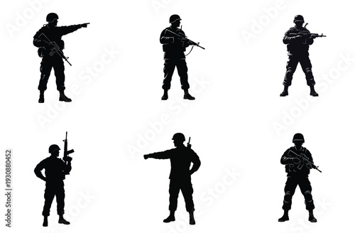 Soldier Silhouettes Collection Vector Illustration