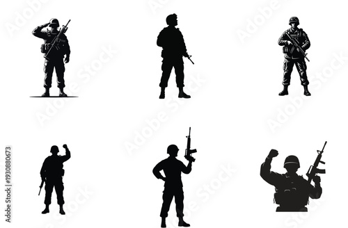 Soldier Silhouettes Collection Vector Illustration