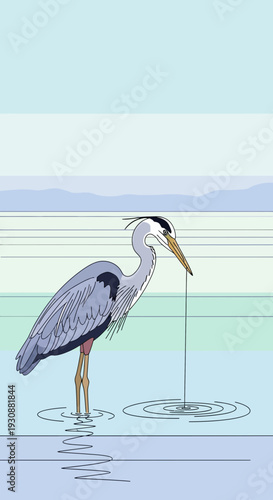 Majestic Heron Stands Poised Beside Gentle Ripples Of Water
