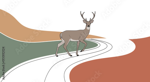 Majestic Stag Stands Gracefully on a Winding Path Through Nature