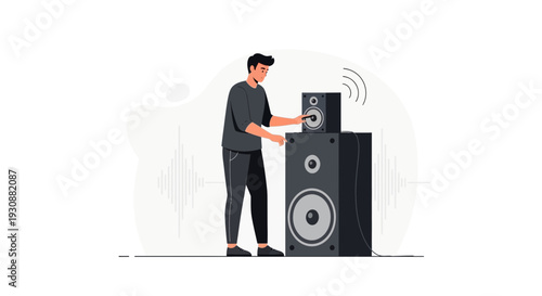 Man Adjusting Audio Speakers For Music Sound Experience