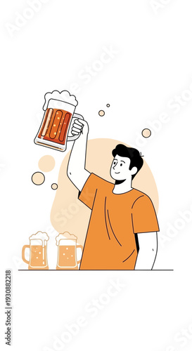 Man Celebrating With A Large Beer Mug Raised High In The Air