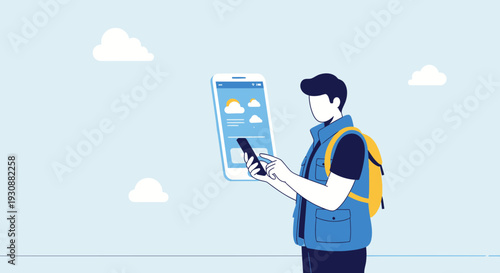 Man Checking Weather Forecast On Mobile Phone During Outdoor Adventures