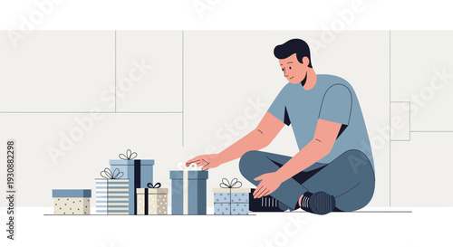 Man Arranging Presents For Special Occasion Celebration