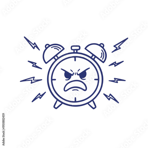 Hand-drawn sketch aggressive alarm clock ringing loudly morning stress management deadline pressure concept Cyber Monday