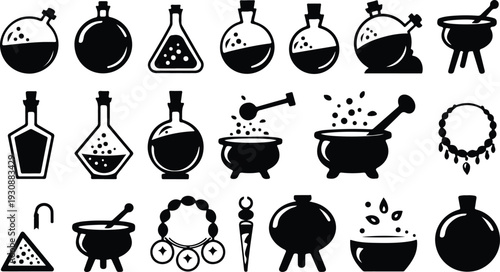 Set of 20 alchemy icons vector