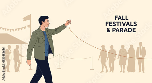 Man Commanding Autumn Celebration Crowd Leading Festive Parade