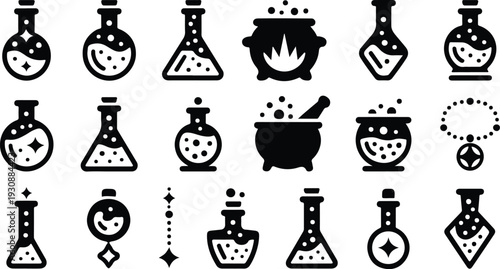 Set of 18 magic potion bottle icons vector