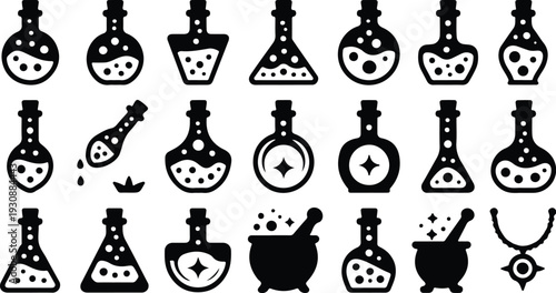 Set of 20 Magic Potion Bottles and Witchcraft Icons Vector