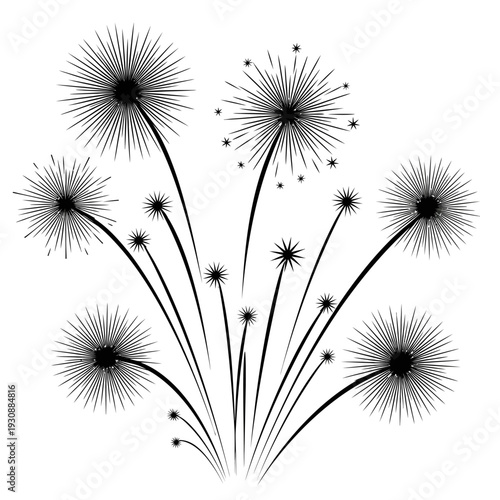 Black and White Stylized Dandelion Seedhead Vector Illustration.