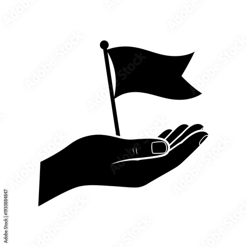 Hand holding a waving flag symbolizing achievement support and leadership.
