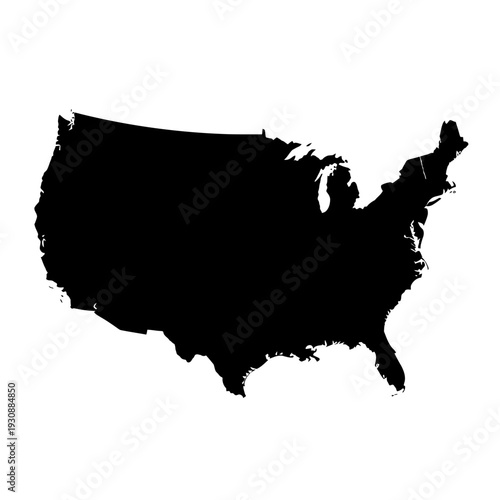 Black silhouette map of the contiguous United States in simple outline design.