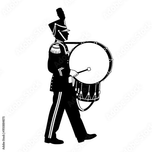 Silhouette of a Marching Drummer Playing Bass Drum.