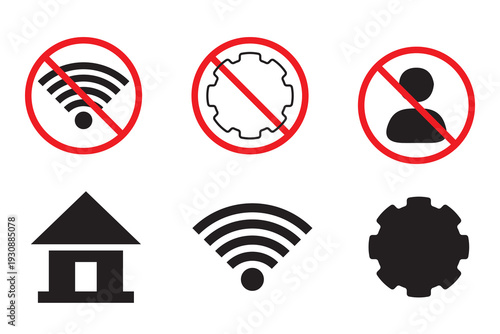 Prohibited wi fi and network icons with various symbols