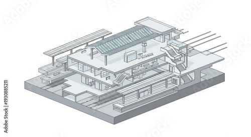 Detailed Isometric Architectural Drawing of a Modern Building Structure.