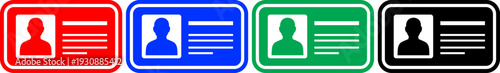 ID card icons collection red blue green black isolated on checkered background identification personal