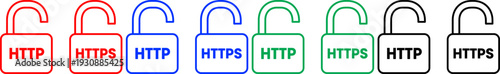 Https http padlock icons collection red blue green black unlocked security symbol internet connection