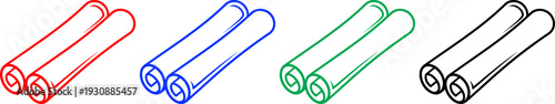 Rolled paper scrolls icons collection red blue green black isolated on checkered background document