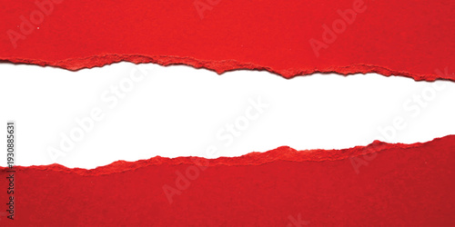 A torn piece of vibrant red paper reveals a clean white space in the center for text